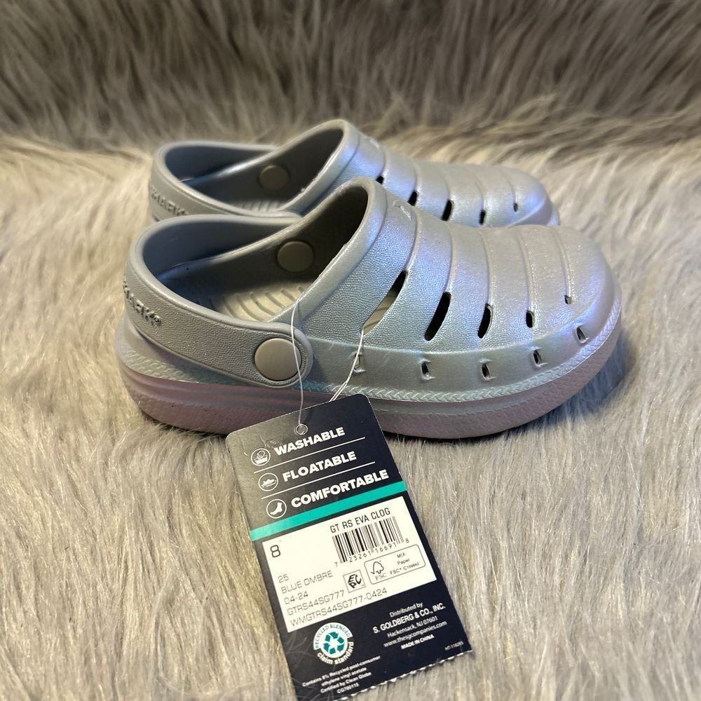 Rugged Shark Clogs Toddler Girls Size 8 Shimmer Blue Slip On Shoes Sandals